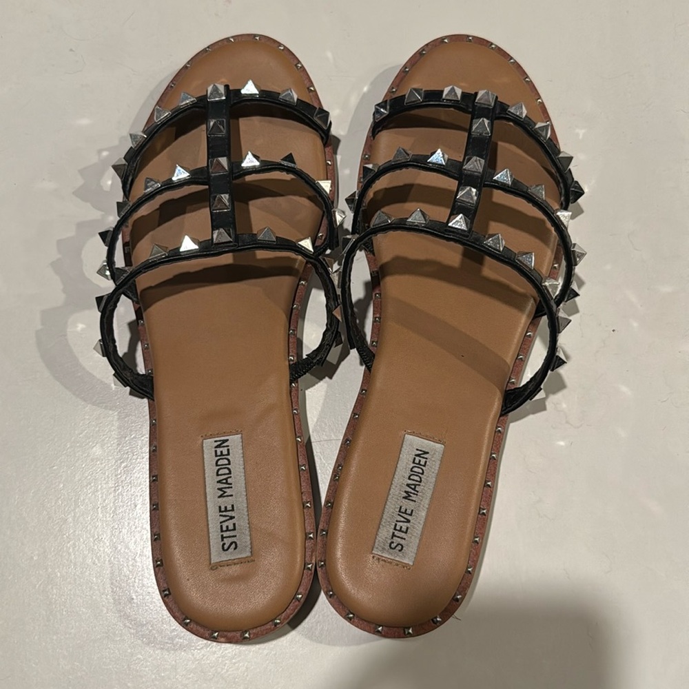 Steve Madden black studded slides